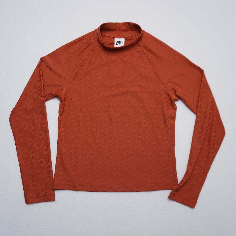Nike Dri-FIT Orange Mock Neck Long Sleeve Top Women's Small – Wave Pattern – NWT